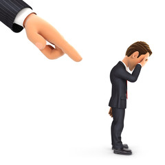 3d big hand pointing to a businessman