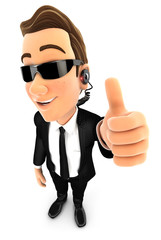 3d security agent positive pose with thumb up