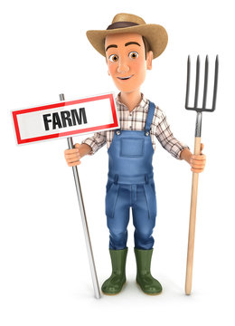 3d farmer with farm sign and fork