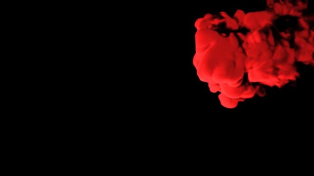 Abstract stylized Red ink drop in water on a black background for effects with Alpha channel matte. 3d render. voxel graphics. computer simulation V4