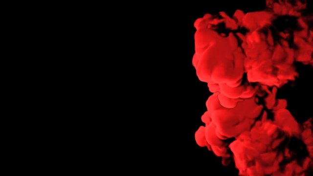Abstract stylized Red ink drop in water on a black background for effects with Alpha channel matte. 3d render. voxel graphics. computer simulation V15