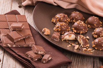 Chocolate truffles with caramel cream filling. 