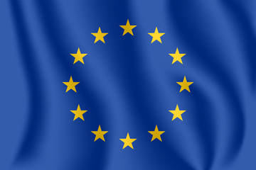 Flag of European Union (EU). Realistic waving European Flag. Flag of the Council of Europe. 3d shaded blue flag texture. - 197746981