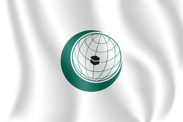 Flag of the Organization of Islamic Cooperation. Realistic waving flag of Organization of Islamic Cooperation (OIC). 3d shaded white flag texture.