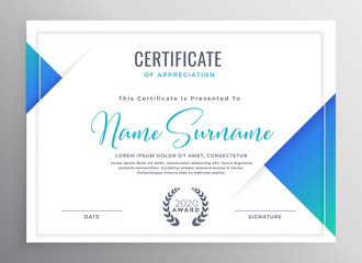 minimal blue triangle certificate template design - obrazy, fototapety, plakaty