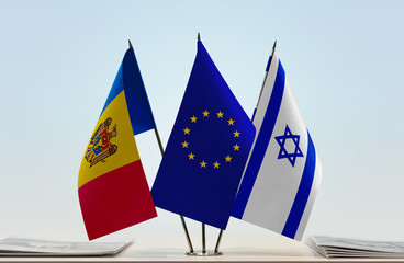 Flags of Moldova European Union and Israel