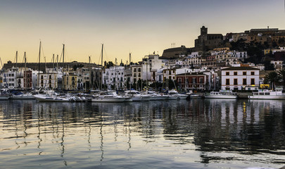 Fototapeta na wymiar Port of Ibiza by day. Mediterranean port. Spain