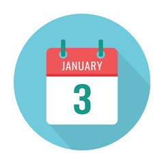 January 3 calendar flat icon reminder wall round blue and red holiday wedding birthday date event
