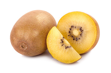 yellow gold kiwi fruit on a white background
