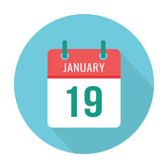 January 19 calendar flat icon reminder wall round blue and red holiday wedding birthday date event