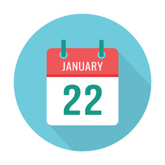 January 22 calendar flat icon reminder wall round blue and red holiday wedding birthday date event