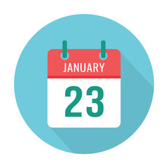 January 23 calendar flat icon reminder wall round blue and red holiday wedding birthday date event