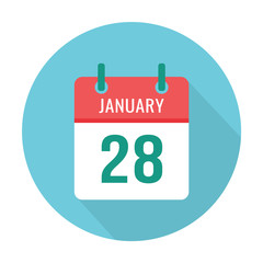 January 28 calendar flat icon reminder wall round blue and red holiday wedding birthday date event