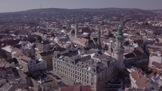 Aerial panorama of old town Sopron, Hungary. Original untouched LOG format.