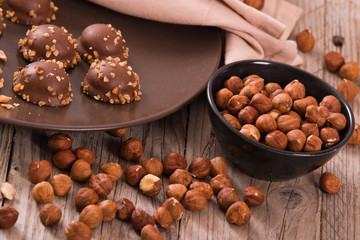 Chocolate truffles with caramel cream filling. 