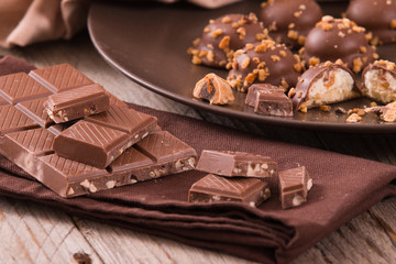 Chocolate truffles with caramel cream filling. 