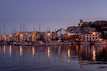 Port of Ibiza at night. Mediterranean port. Spain