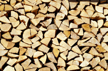 Chopped wood, stacked in a woodpile.