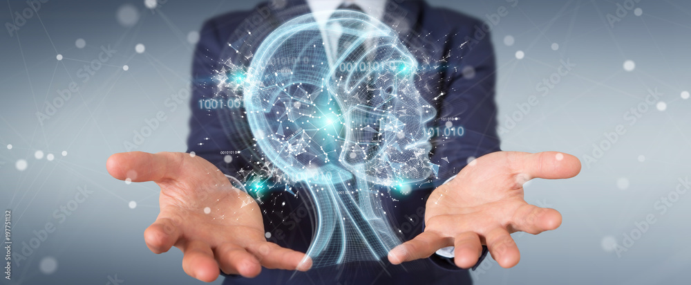 Fototapete businessman using digital artificial intelligence interface 3d rendering