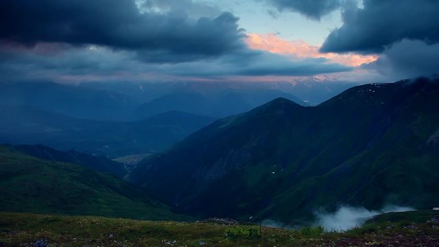 Fantastic range in mist at the foot Mt. Ushba.