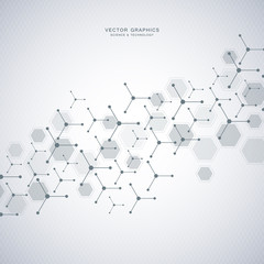 Fototapeta premium Science abstract background with hexagons and molecules.