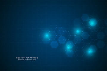 Science abstract background with hexagons and molecules.