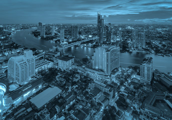 Naklejka na ściany i meble Bangkok night cityscape with modern buildings