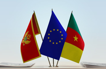 Flags of Montenegro European Union and Cameroon