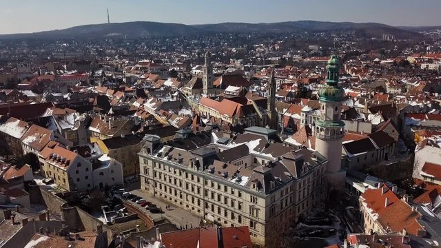 Aerial panorama of old town Sopron, Hungary