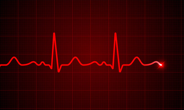 Heart cardiogram pulse chart on electrocardiogram monitor. Vector medical ECG or EKG red heartbeat line wave background. Heart pulse normal rate meter medical background