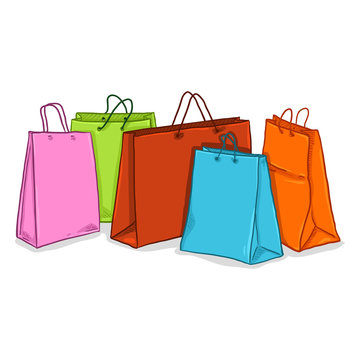 Vector Cartoon Group of Colorful Shopping Bags