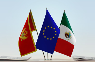 Flags of Montenegro European Union and Mexico