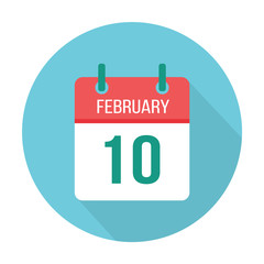 February 10 calendar icon flat reminder. Special date, holiday
