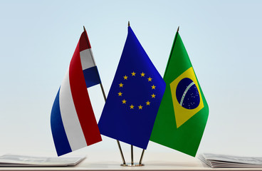 Flags of Netherlands European Union and Brazil