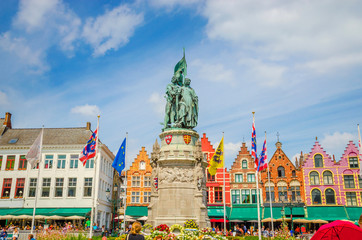 Beautiful Market Square (Markt) in Bruges, Belgium.