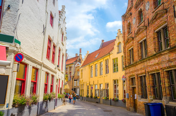 Beautiful narrow streets and traditional houses in the old town of Bruges (Brugge), Belgium