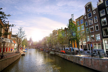 Nice view in the center of Amsterdam in Netherlands