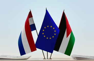 Flags of Netherlands European Union and Jordan