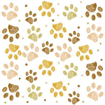 Doodle Paw prints golden colored background