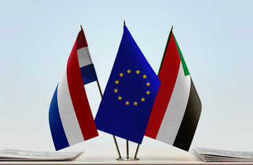 Flags of Netherlands European Union and Sudan