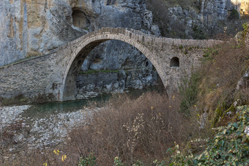 Fototapeta na wymiar Amazing landscape of Kokkori or Noutsos Bridge, Pindus Mountains, Zagori, Epirus, Greece