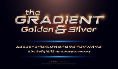 Elegant Silver and Golden Gradient Colored Metal Chrome alphabet font. Typography modern style gold font set for logo, Poster, Invitation. vector illustration