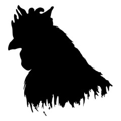 Cock rooster farm bird animal silhouette contour black and white monochrome isolated art vector