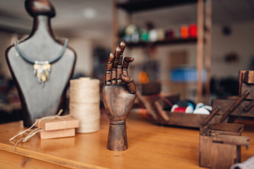 Needlework tools on table in workshop, bijouterie