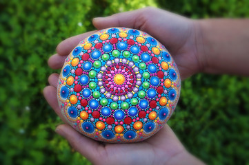 Mandala dot painting colorful stone