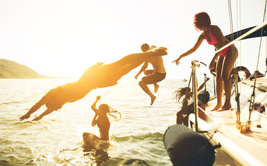 Friends having fun on the boat