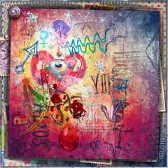 Photo sur Plexiglas Imagination Peintures murales avec graffitis, symboles, dessins ésotériques et cœur