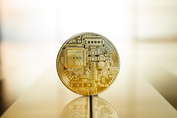 Coin of e currency and reflection