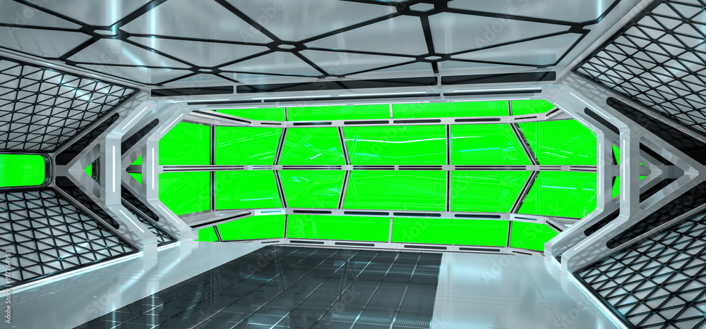 Aufkleber spaceship bright interior with 3d rendering