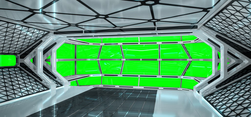 Spaceship bright interior with 3D rendering